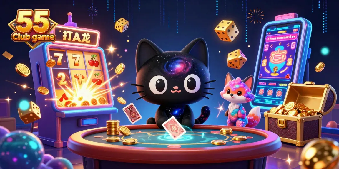 Engage with the 55 club game featuring cosmic characters and exploding jackpots in a vibrant casino scene.