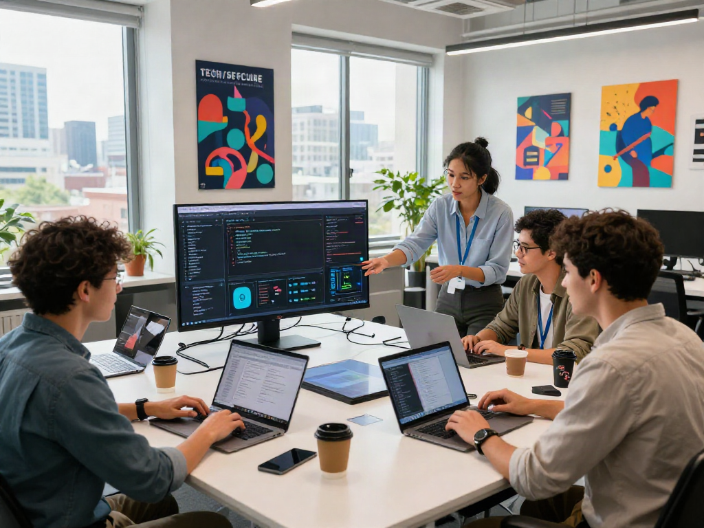 Innovative workspace scene showing a team collaborating on AI development, highlighting the concept of crush on ai.