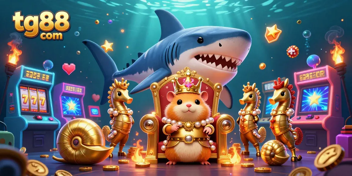 Experience the thrill of winning at tg88 com with a vibrant underwater casino scene featuring a golden hamster king and dazzling gaming elements.