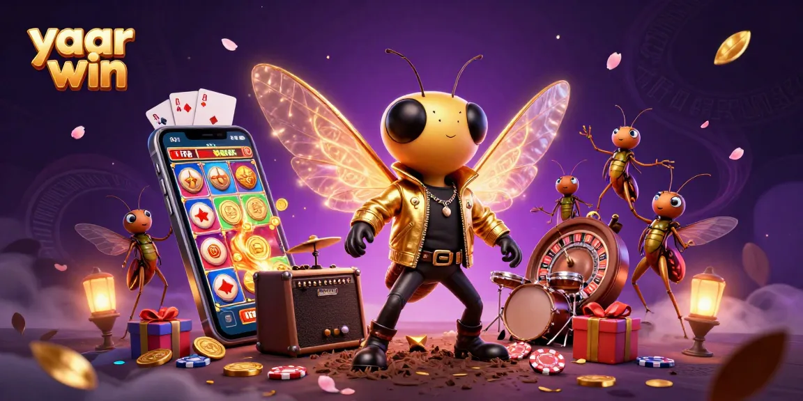 Join the vibrant action with "yaar win" as the cicada rock star and band perform amidst colorful casino themes.