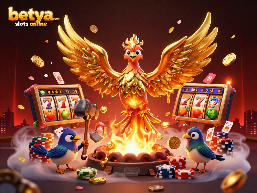Engage with betya.com slots online featuring a molten golden phoenix and dynamic slot reels.