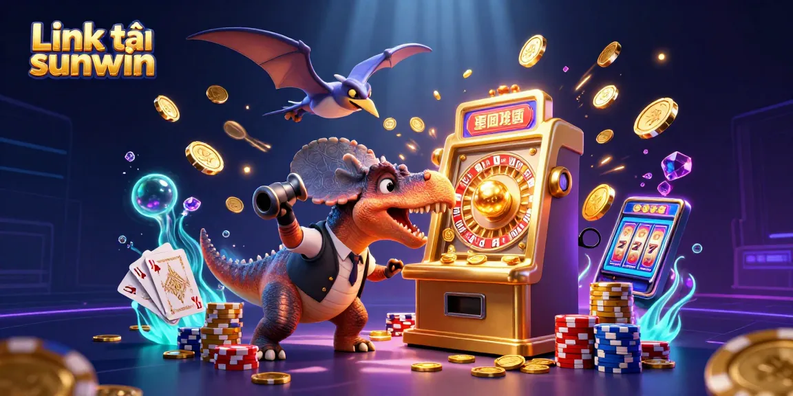 Engage with thrilling gameplay in a vibrant scene depicting Link tải sunwin's golden slot machine jackpot.