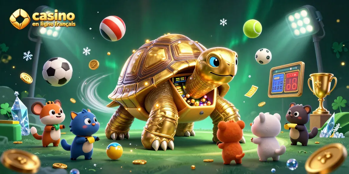 Admirez l'excitation d'un casino en ligne français avec un énorme fan de tortue et des jeux captivants.