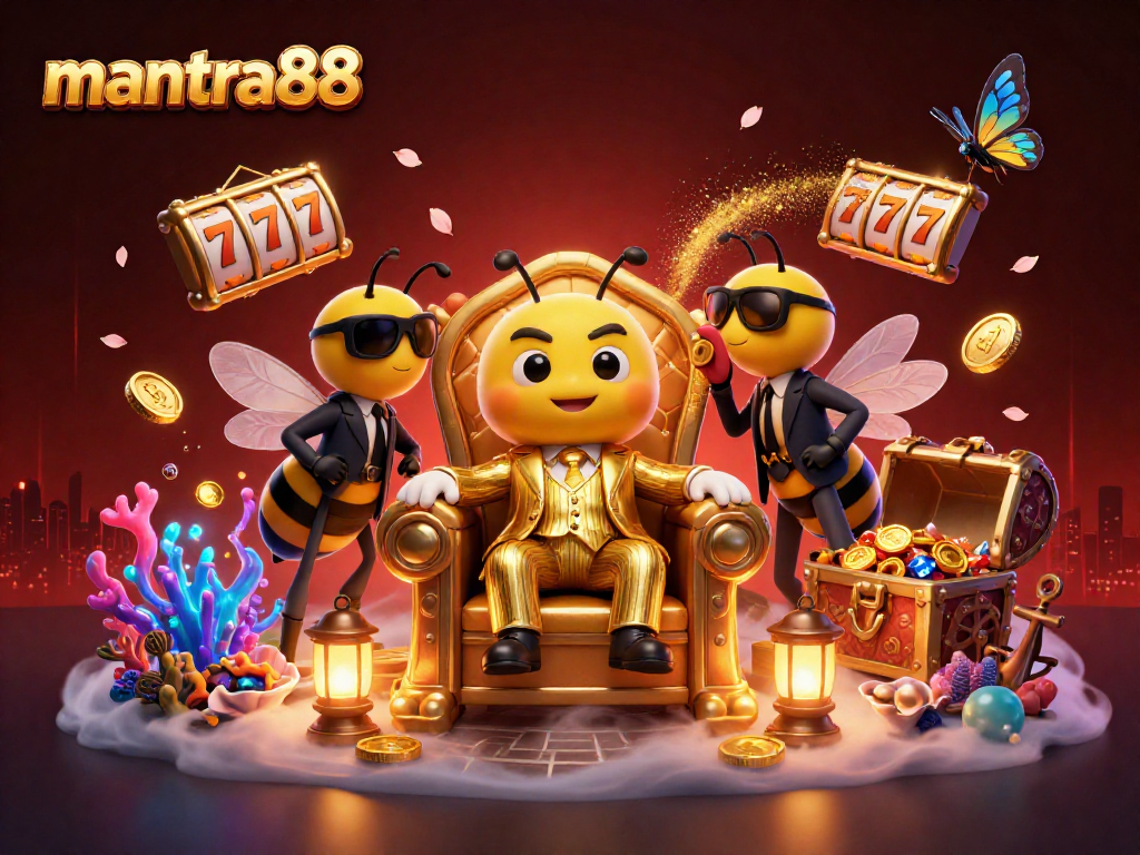 Engage with mantra88's thrilling casino adventure featuring a bumblebee mob boss and vibrant game elements.