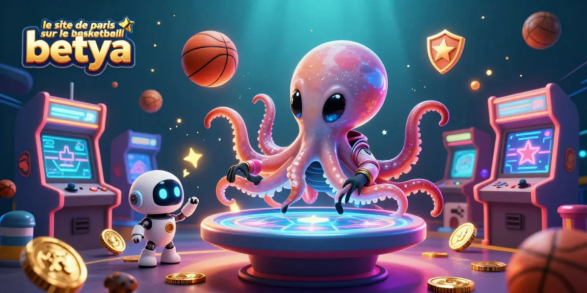 Bet on basketball with le site de paris sur le basketball betya featuring an alien octopus in space.