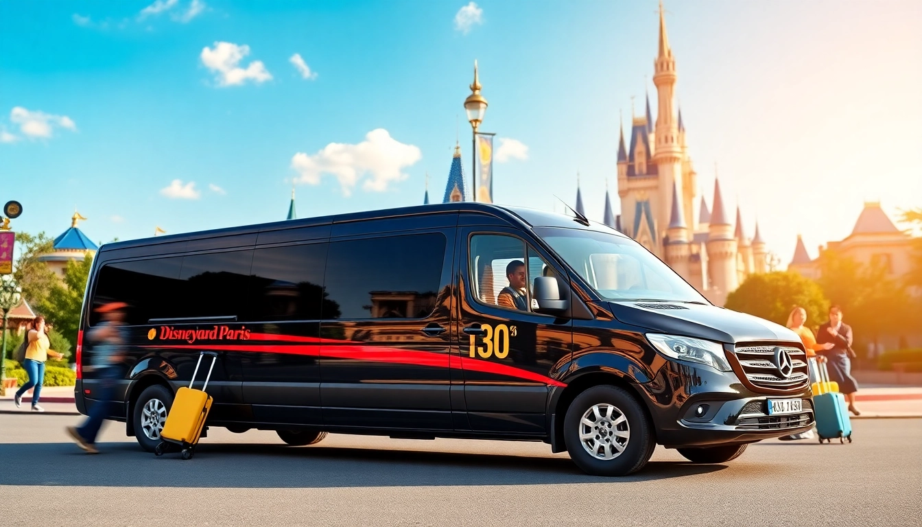 Facilitate an unforgettable disney paris airport transfer experience with a joyful family arriving at Disneyland Paris.