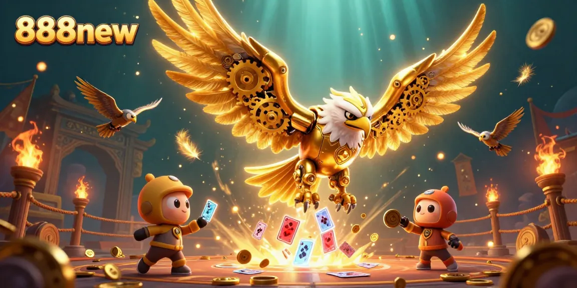 Engage with 888new’s thrilling casino sphere featuring an intricate golden eagle amid dynamic symbols.