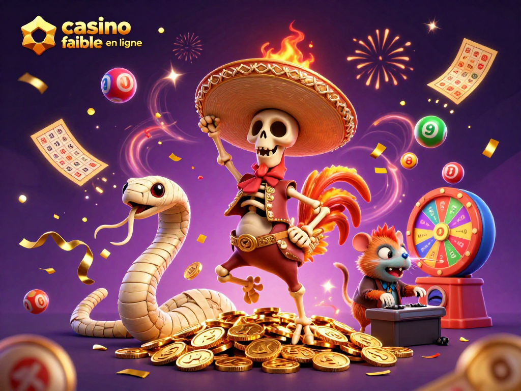 Visuel captivant illustrant une scène festive de casino fiable en ligne avec des personnages colorés.