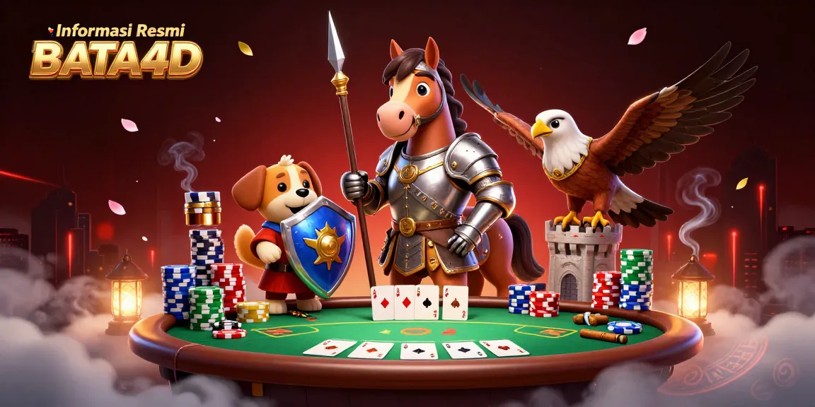 Engage in thrilling gameplay with Informasi Resmi BATA4D, amidst an action-packed poker scene featuring medieval characters.