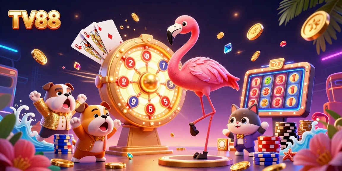 Experience thrilling gaming at TV88, featuring vibrant casino elements and exciting characters.