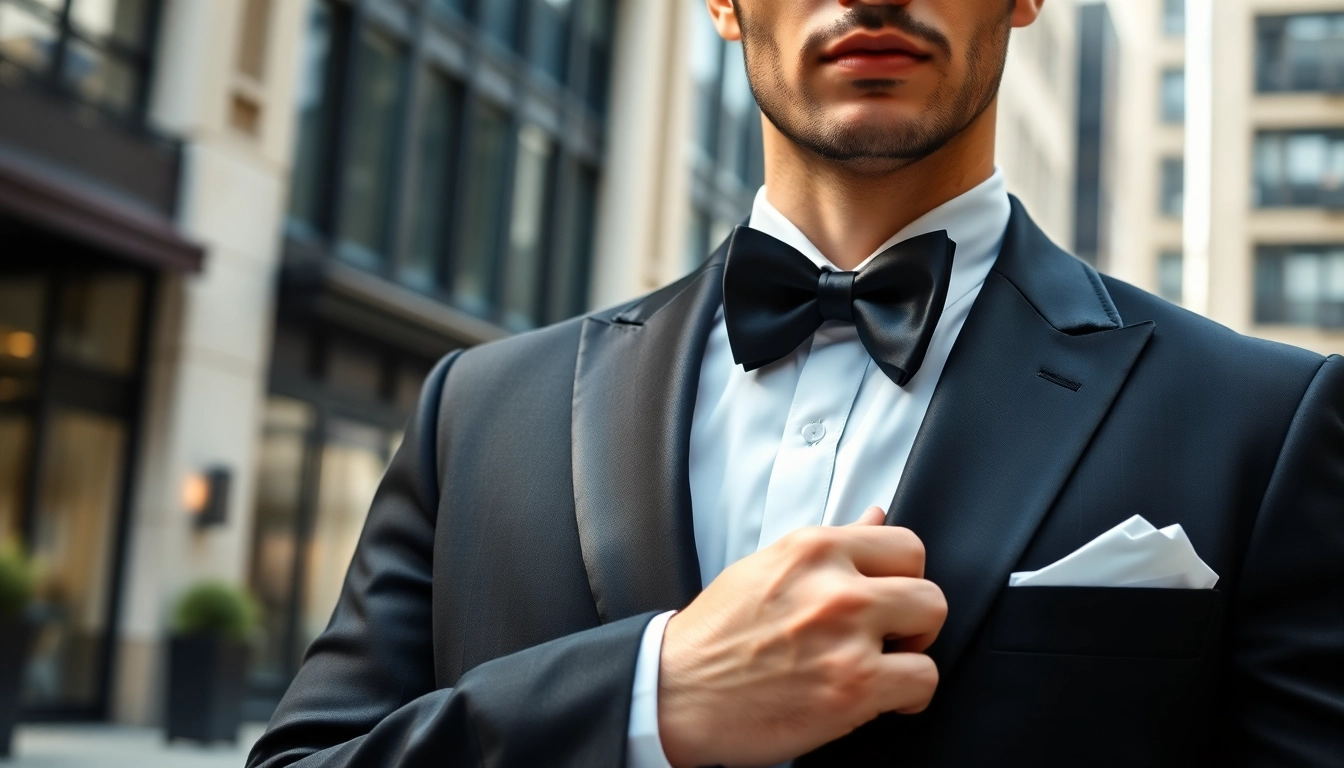 Stylish man showcasing men's black formal attire with elegance and confidence.