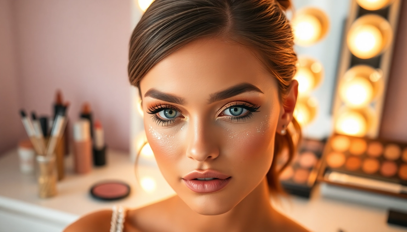 Apply champagne eyeshadow for a stunning makeup look showcasing elegance and shimmer.