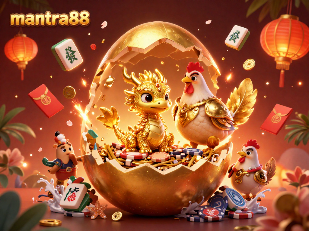 Engage with mantra88 for exciting casino rewards, golden dragon and poker chips illustration