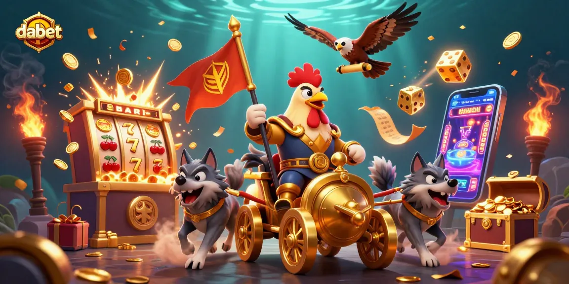 Experience thrilling wins at Dabet with a golden chariot amidst a burst of casino action.