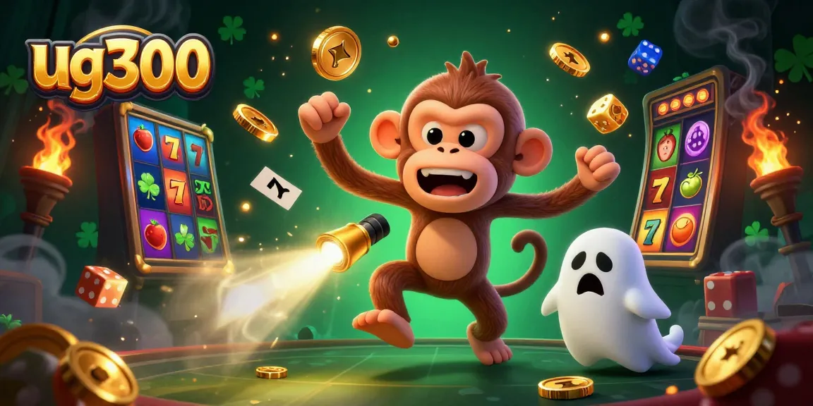 Memasang taruhan di kasino dengan ug300 yang penuh dengan elemen slot dan hantu lucu.