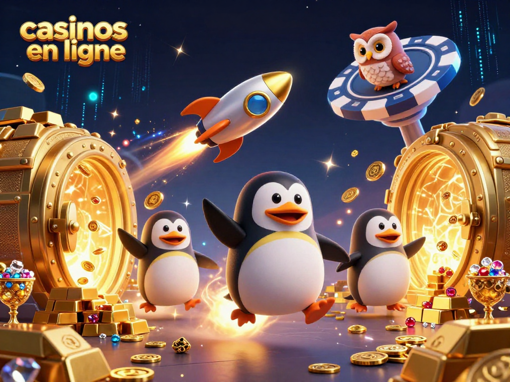 Jeu captivant dans un casino en ligne avec un pingouin explosif et des trésors flottants.