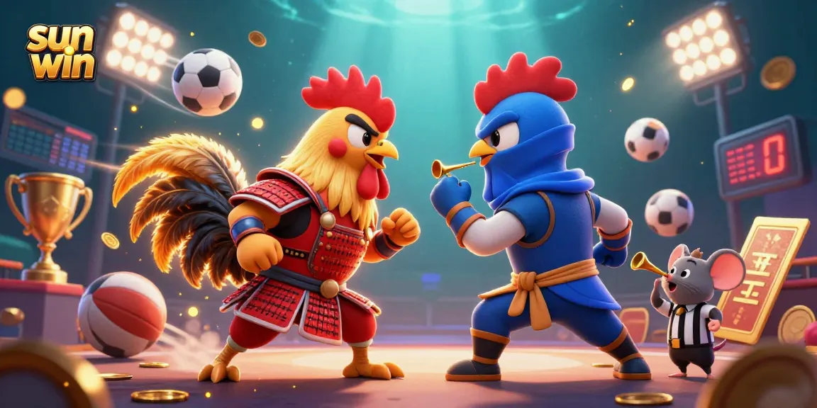 Experience thrilling standoffs with sun win and combat, in this vibrant 3D casino illustration.