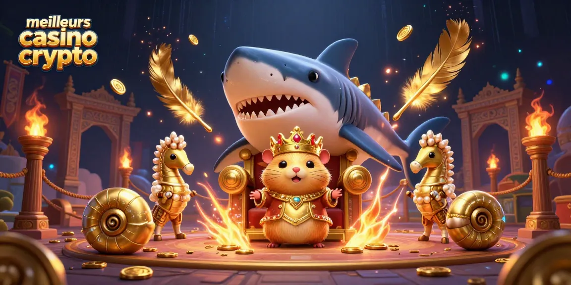 Les meilleurs casinos crypto avec un roi hamster doré entouré de gardes et d'effets de jeu dynamiques.