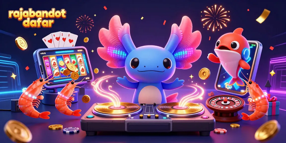 Engage with rajabandot daftar through a vibrant casino scene featuring a DJ axolotl and animated sea creatures.