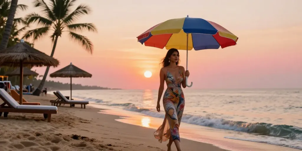 Goa call girls enjoying a sunset beach walk, reflecting Goa's vibrant allure.