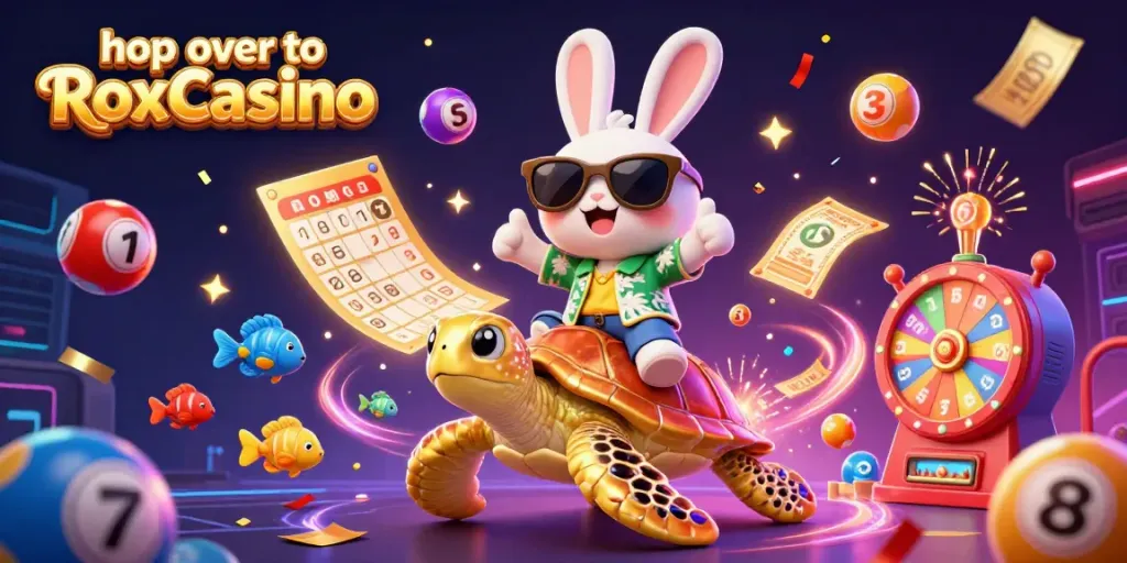 Play exciting games and hop over to RoxCasino with vibrant characters and gambling elements.