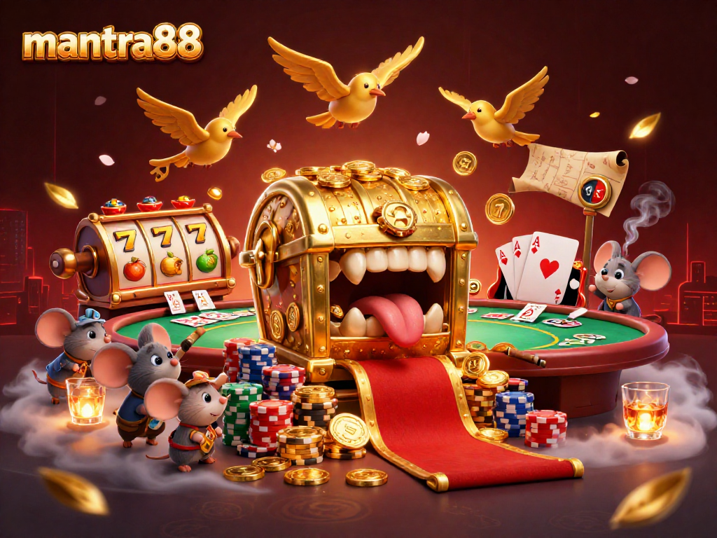 Engage in thrilling jackpots at mantra88 with a vibrant scene of adventurous mice and golden treasures.