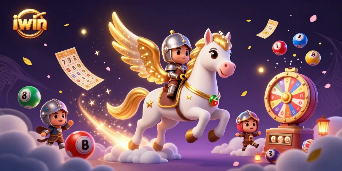 Engage with iwin's exciting lottery features through a vibrant 3D illustration showcasing dynamic game elements.