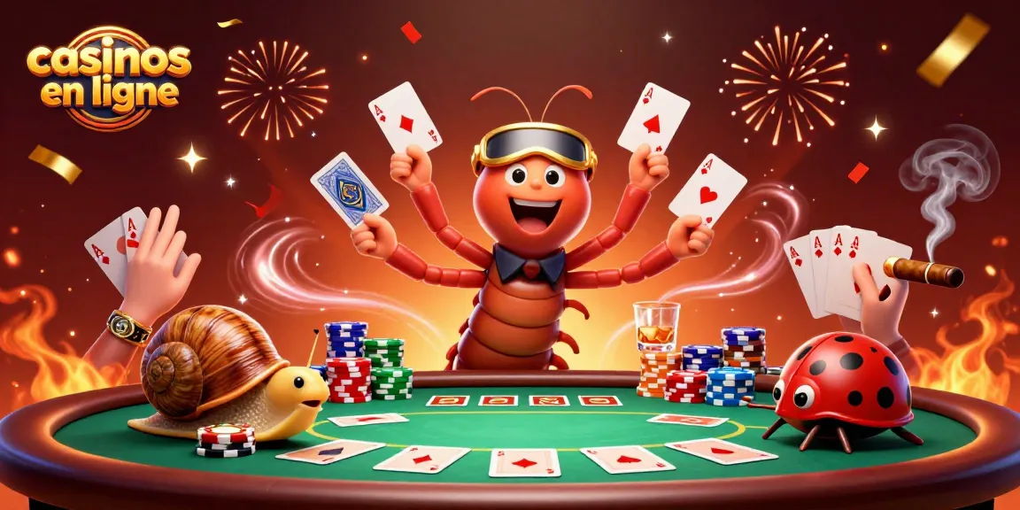 Jeux de cartes dans l'univers des casinos en ligne, mettant en scène un croupier et des jetons au poker.