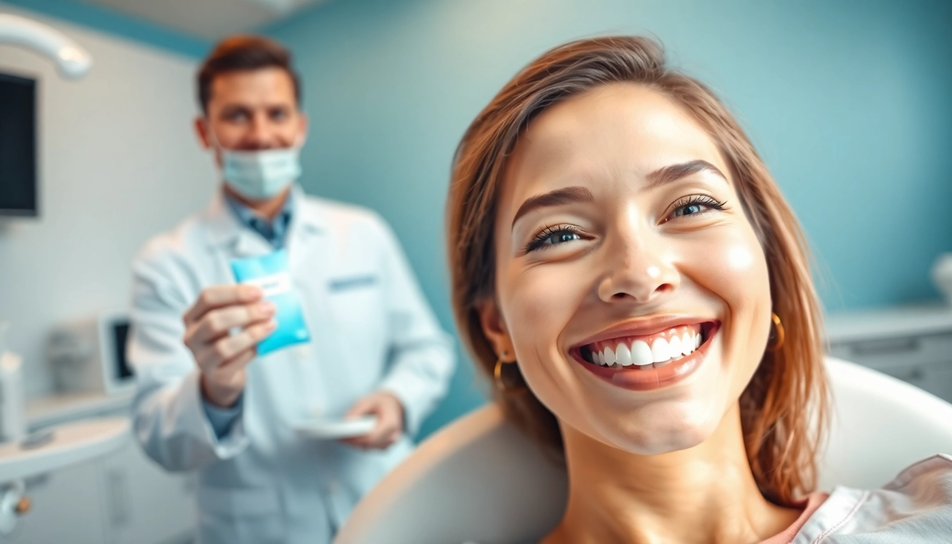 Vakkundig tanden bleken Nijmegen met een tevreden patiënt en een tandarts in een kliniek.