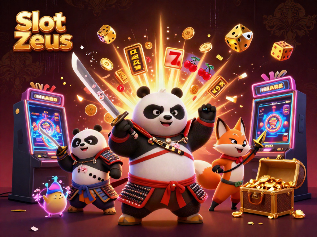 Mesin slot Zeus yang menghancurkan jackpot dengan karakter panda samurai, rubah ninja, dan tanuki.