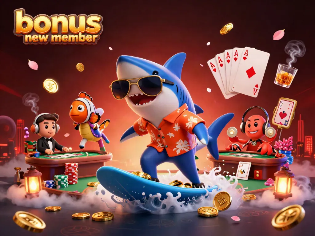 Engage with the exciting bonus new member offer in this vibrant casino-themed illustration.