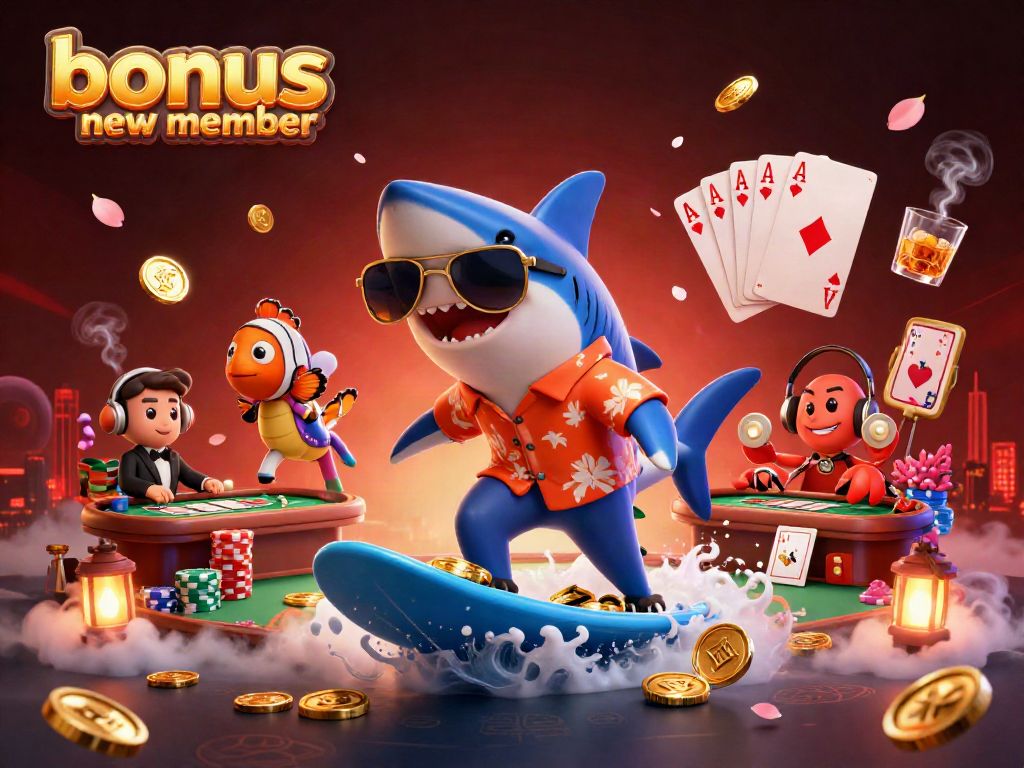 Engage with the exciting bonus new member offer in this vibrant casino-themed illustration.