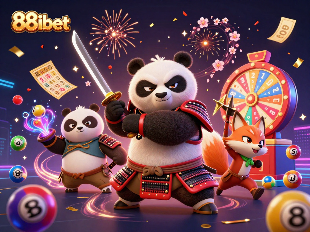 Engage with 88ibet's thrilling lottery and gaming experience through an action-packed illustration.