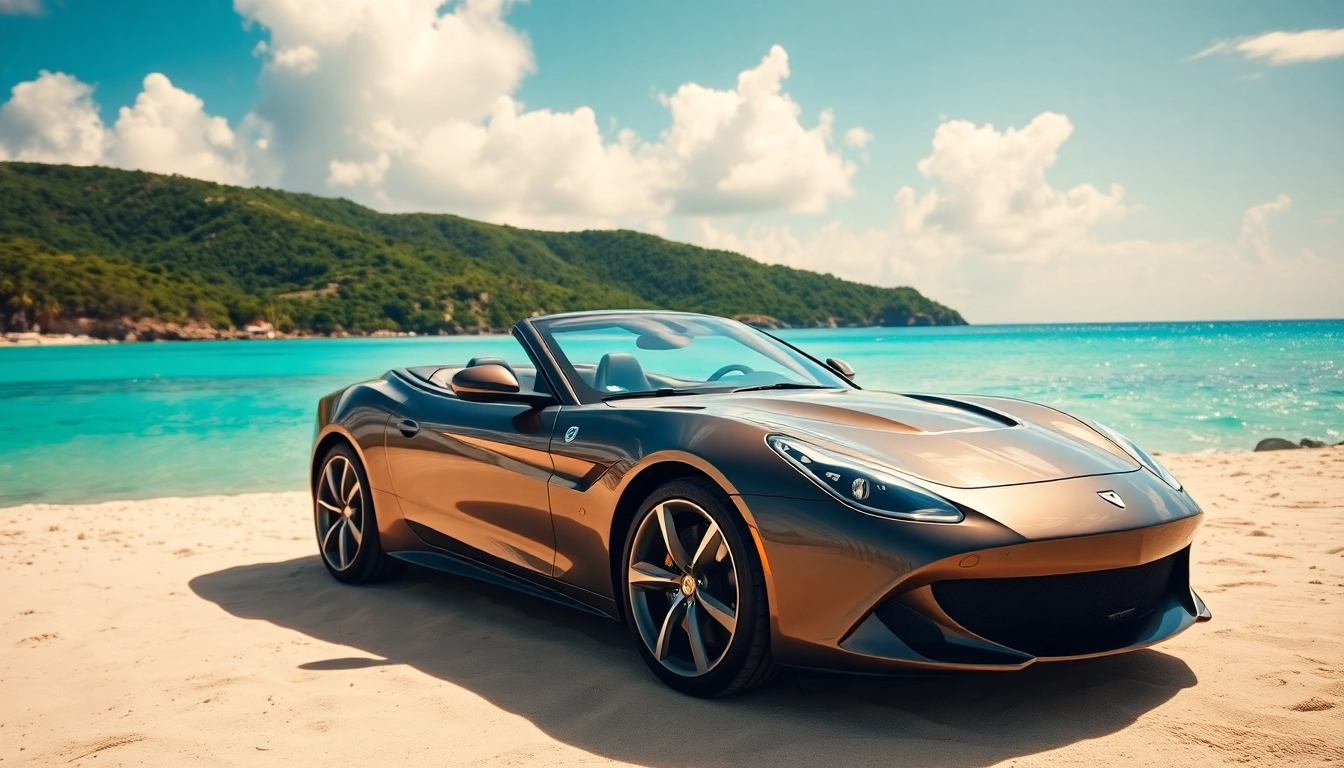 Experience a convertible car rental st barts against a picturesque beach backdrop.