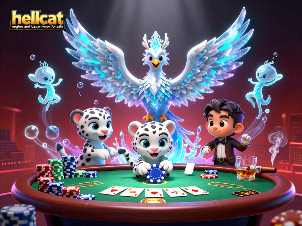 Engage in thrilling gameplay action with a Hellcat engine and transmission for sale illustration during intense poker.