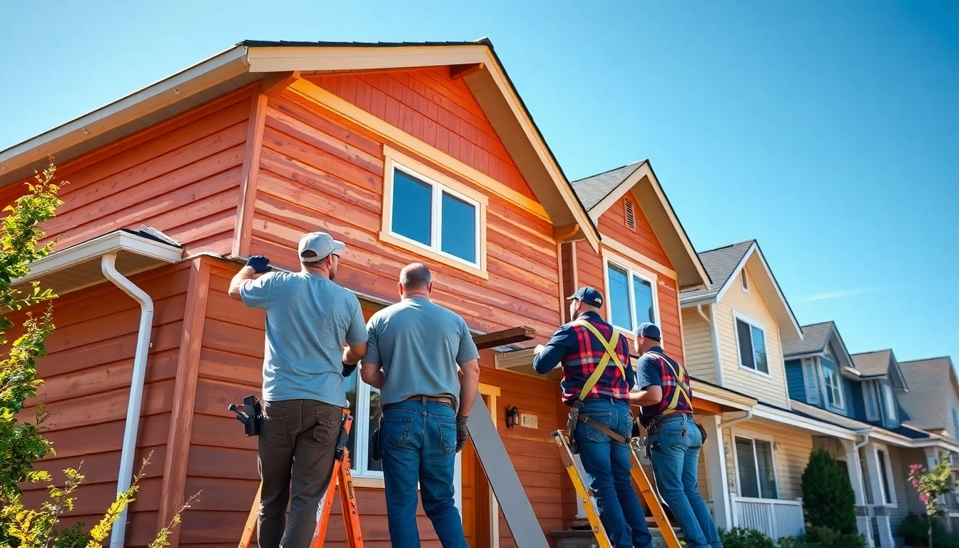 Enhancing a home with Siding Replacement Portland Oregon, showcasing a skilled team at work outdoors.