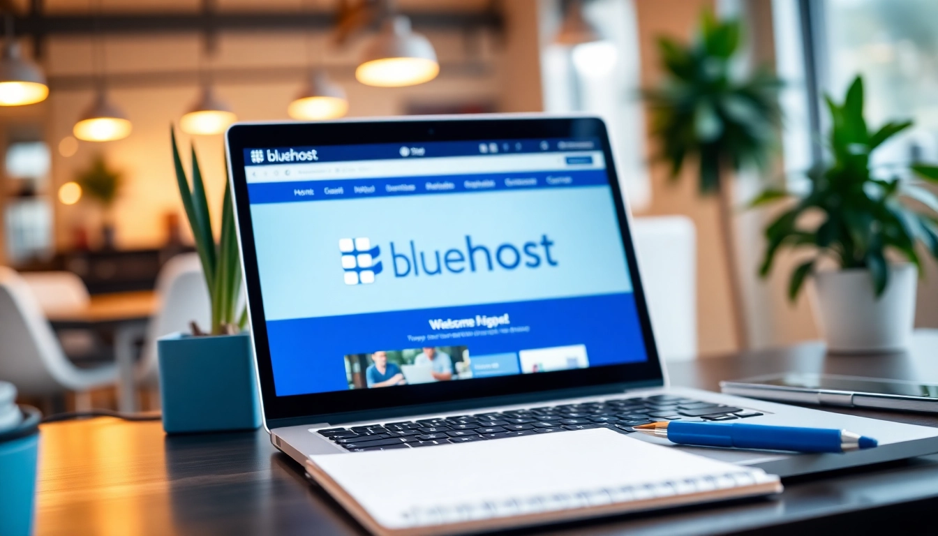 Engage with Bluehost’s web hosting solutions in a modern workspace setting, highlighting technology and creativity.