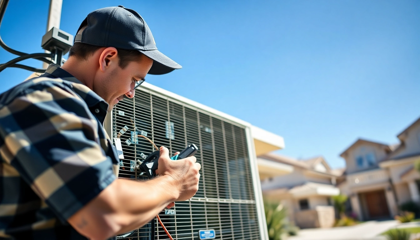 HVAC technician performing ac repair glendale az in a sunny suburban environment.